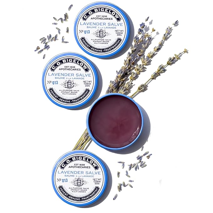 C.O. Bigelow All Purpose Salve Lip Balm Tins, Lavender Salve Pack of 3 for Chapped Lips & Dry Skin - Moisturizing Lip, Cuticle and Skin Salves, 0.8 oz each