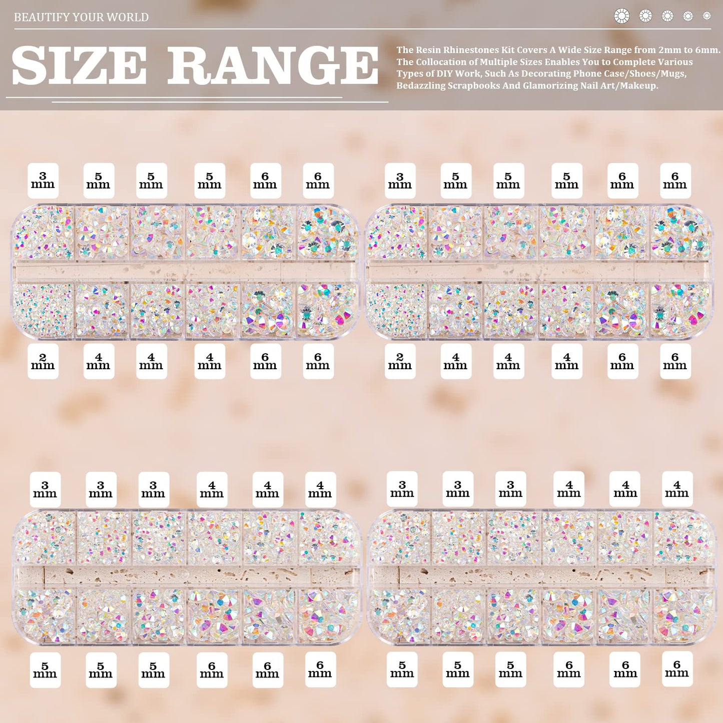 7000PCS Resin Rhinestones with Tweezers for Crafting, 2/3/4/5/6mm Flatback Jelly Rhinestones, 4 Box Transparent AB Non Hotfix Crystal Gems for DIY Crafts Mugs Tumblers Clothes Makeup Nail