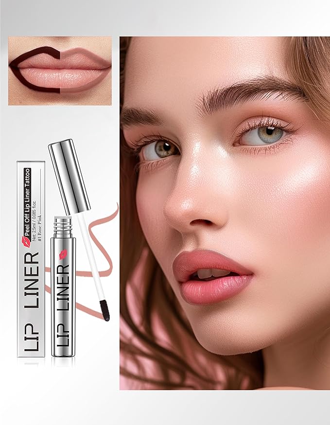 Erinde Lip Liner Peel Off Lip Stain, Long Wear Tattoo Lip Liner with Tweezer, Matte Peel Off Lipliner Stain, Long Lasting, Waterproof, Transfer-proof, Easy to Use & Natural Finish, Brown