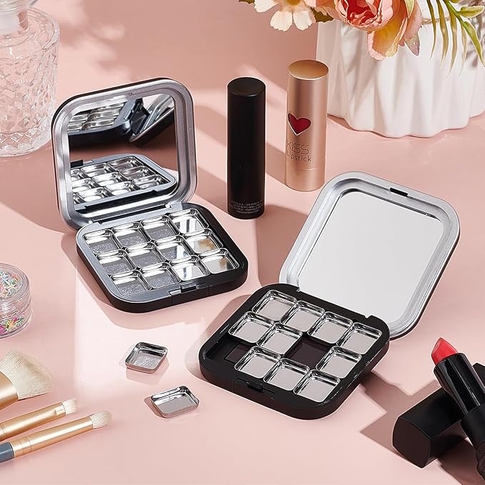 NICENEEDED 2 Pcs Empty Eyeshadow Palettes, 12 Grids Blush Pallet Makeup, DIY Lipstick Lip Balm Blusher Compact Containers Refillable Cosmetic Sample Storage Case Box with Mirror for Women