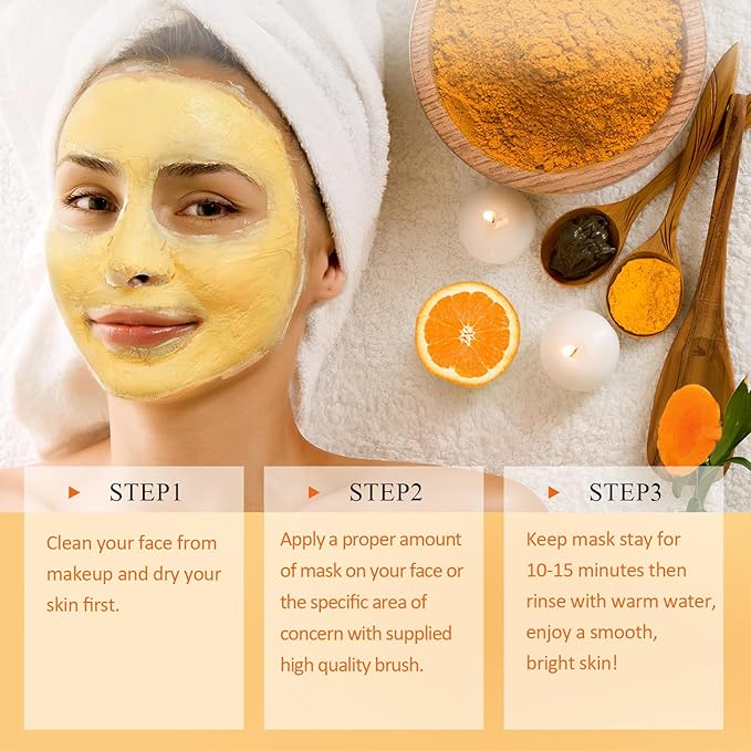 Vitamin C Face Mask with Kaolin Clay and Turmeric for Dark Spots, Dull Skin, Skincare Facial Mask for Controlling Oil and Refining Pores 5.29 Oz