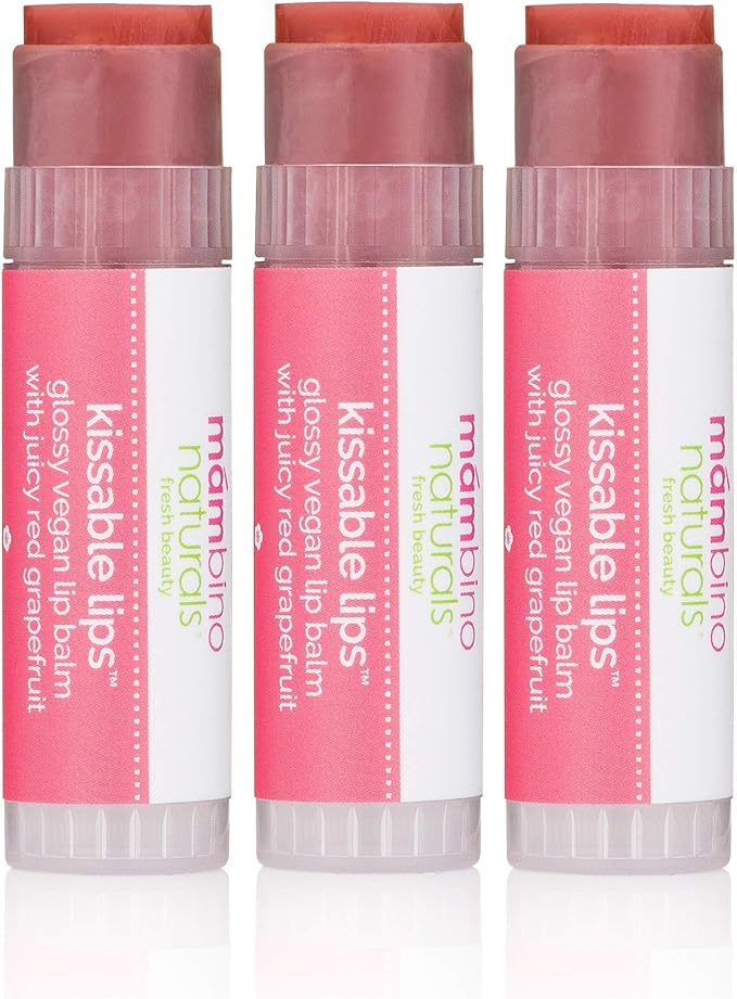 Mambino Organics Kissable Lips Glossy Vegan Lip Balm, Juicy Red Grapefruit, 7 G, 3 Pack
