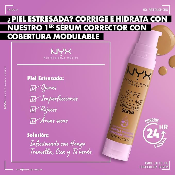 NYX PROFESSIONAL MAKEUP Bare With Me Concealer Serum, Up To 24Hr Hydration - Deep (Pack of 2)