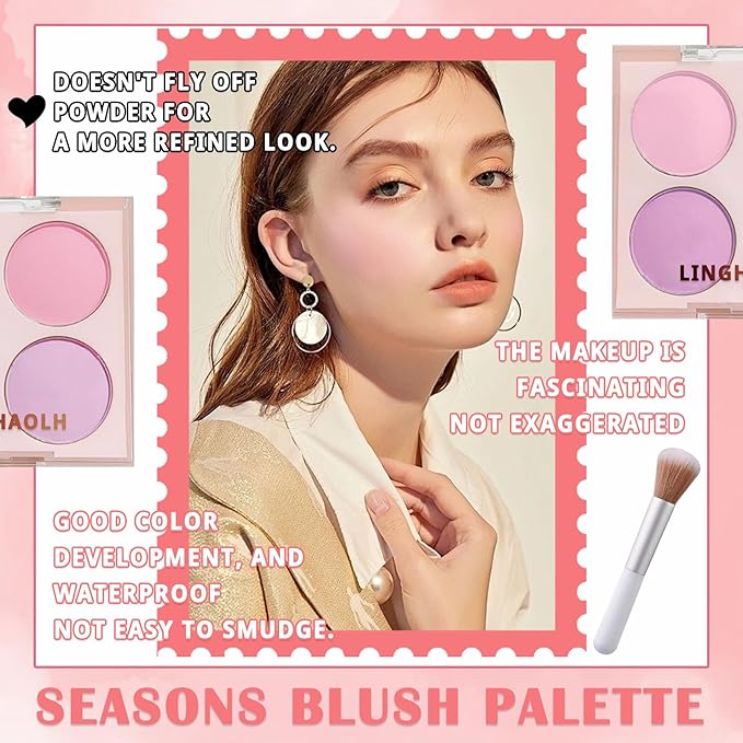 4 Colors Blush Palette for Cheeks,Face Matte Contour Blush Makeup Palette,Buildable Shimmer Facial Cheek Blusher Shades,Blendable Cosmetic Makeup Blush with Blush Brush 02
