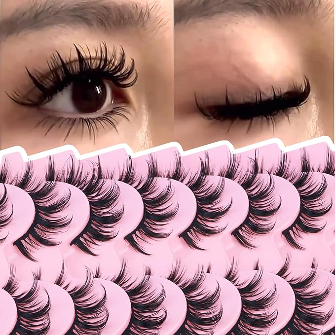 False Eyelashes Manga Lashes 10 Pairs False Eyelashes Japanese Style D Anime Lashes Natural Cosplay Lashes Natural Look 15 MM Wispy Faux Mink Lashes Full Strip Doll Lashes by FANXITON