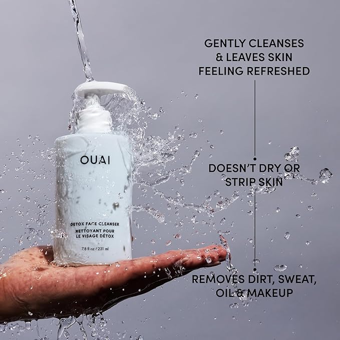 OUAI Detox Facial Cleanser - Deep Cleansing Face Wash with Glycolic Acid, Niacinamide & PHA - Removes Sweat, Dirt & Oil Without Drying - Gentle Face Cleanser for Post-Workout (7.8 Fl Oz)