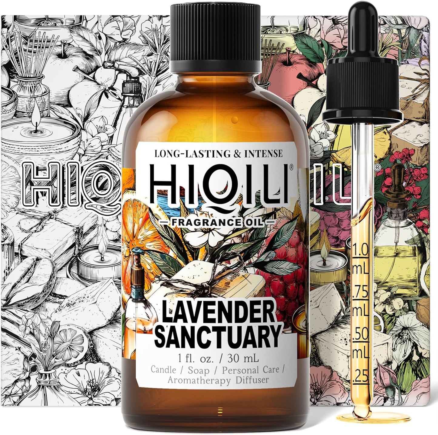 HIQILI Lavender Sanctuary Fragrance Oil for Diffuser, Candle & Soap & Perfume Making, for Hotel and Home, Essential Oil, Long-Lasting Aroma - 1fl oz