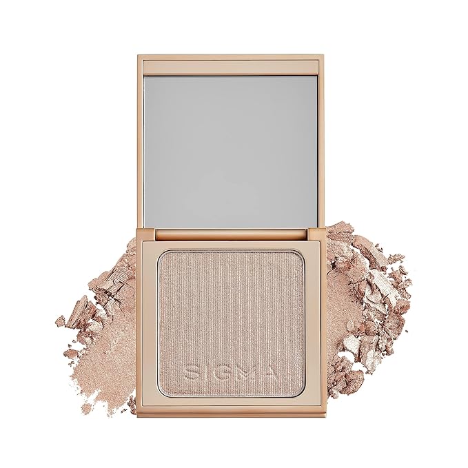 Sigma Beauty Highlighter Makeup – Illuminating Highlighting Powder for Face, Sheer Glimmer Face Highlighter for Cheeks, Cupid’s Bow, & Brow Bone (Sizzle, Rosy Gold Metallic)