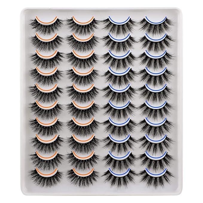 JIMIRE 20 Pairs False Eyelashes 2 Styles Mixed Fluffy Eyelashes Natural Volume Wispy Faux Mink Lashes Pack