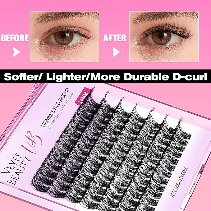 VEYESBEAUTY Lash Clusters Individual Eyelash Extensions Thin & Invisible Band DIY False Eyelashes for Self-application Newbie's Five-Second Series Wispy Lash Tray, Boldeye 10mm Single Length