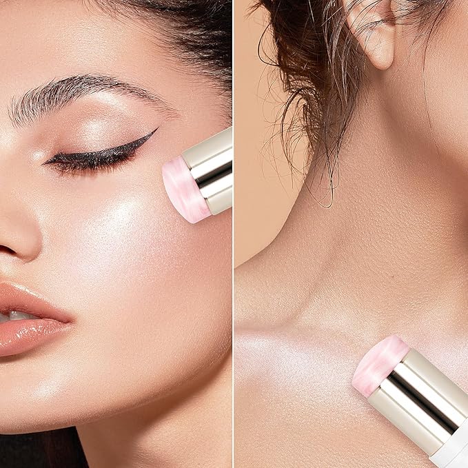 Clear Dewy Marble Highlighter Stick 15g/0.53fl.Oz, Highlighters Makeup Stick for Face and Body, Micro Pearls & Shimmer Glow, Buildable Color for All Day, Vegan & Cruelty-Free, Pink Silver