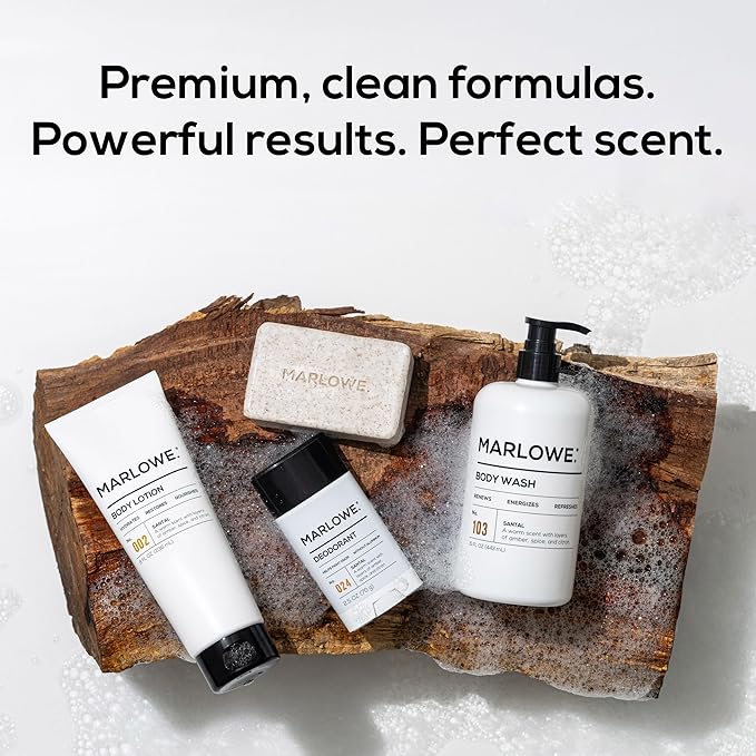 MARLOWE. No. 103 Body Wash 15 oz Pump, Santal, Energizing & Refreshing Shower Gel, Willow Bark & Green Tea Extracts, Cleanses, Moisturizes, Smooths & Nourishes, Warm Amber, Spice & Citron Scent