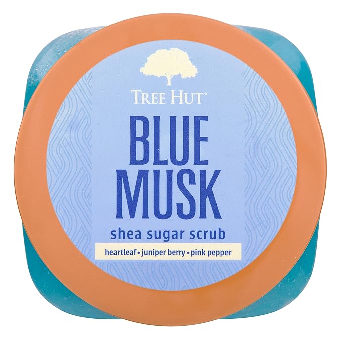 Tree Hut Blue Musk Shea Sugar Scrub | Exfoliating Body Scrub Removes Dead, Dry Skin for a Soft & Hydrated Feel | Nourishing Essential Body Care | 18 fl oz.