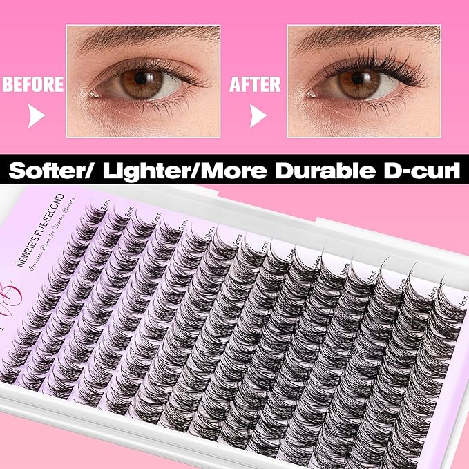 VEYESBEAUTY Lash Clusters Individual Eyelash Extensions Thin & Invisible Band DIY False Eyelashes for Self-application Newbie's Five-Second Series Wispy Lash Tray, LuxeBold 8-16mm Mixed Length