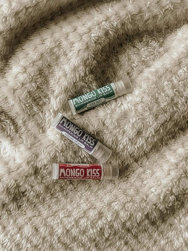 Mongo Kiss Shimmering Lip Balms (6 tubes, 2 packs) by Eco Lips 100% Natural Lip Balms featuring Organic Mongongo Oil, Cotton Candy, Sherbet and Blueberry Pie flavors - Made in USA.