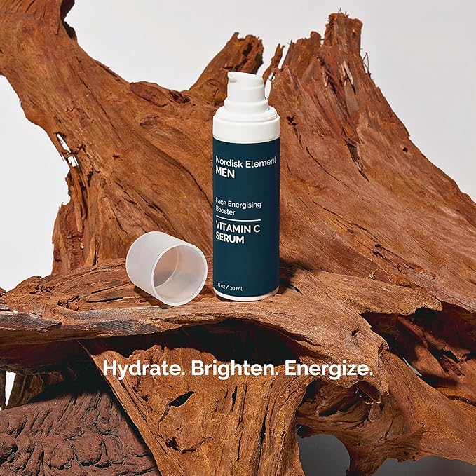 Nordisk Element Vitamin C Face Serum for Men, Anti-aging formula, Improve Appearance of Dark Spots, Tone, Fine Lines & Wrinkles, with Natural Vitamin C & Hyaluronic Acid, 1 Fl Oz