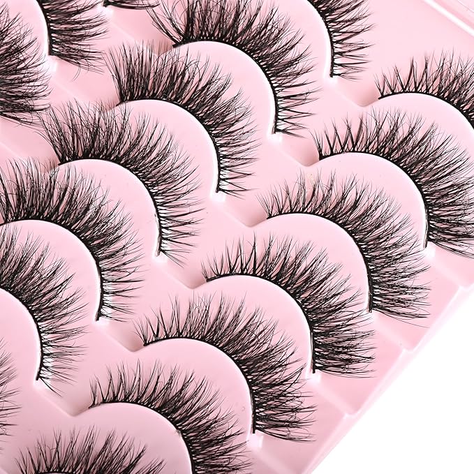 FARRED Cat Eye Lashes Short Natural Eyelashes Fluffy Wispy Lashes 14 Pairs False Lash Wispy Volume Fake Eyelash Faux Mink Strip Lashes Pack for Daily Makeup (F13 | 7-14 mm)
