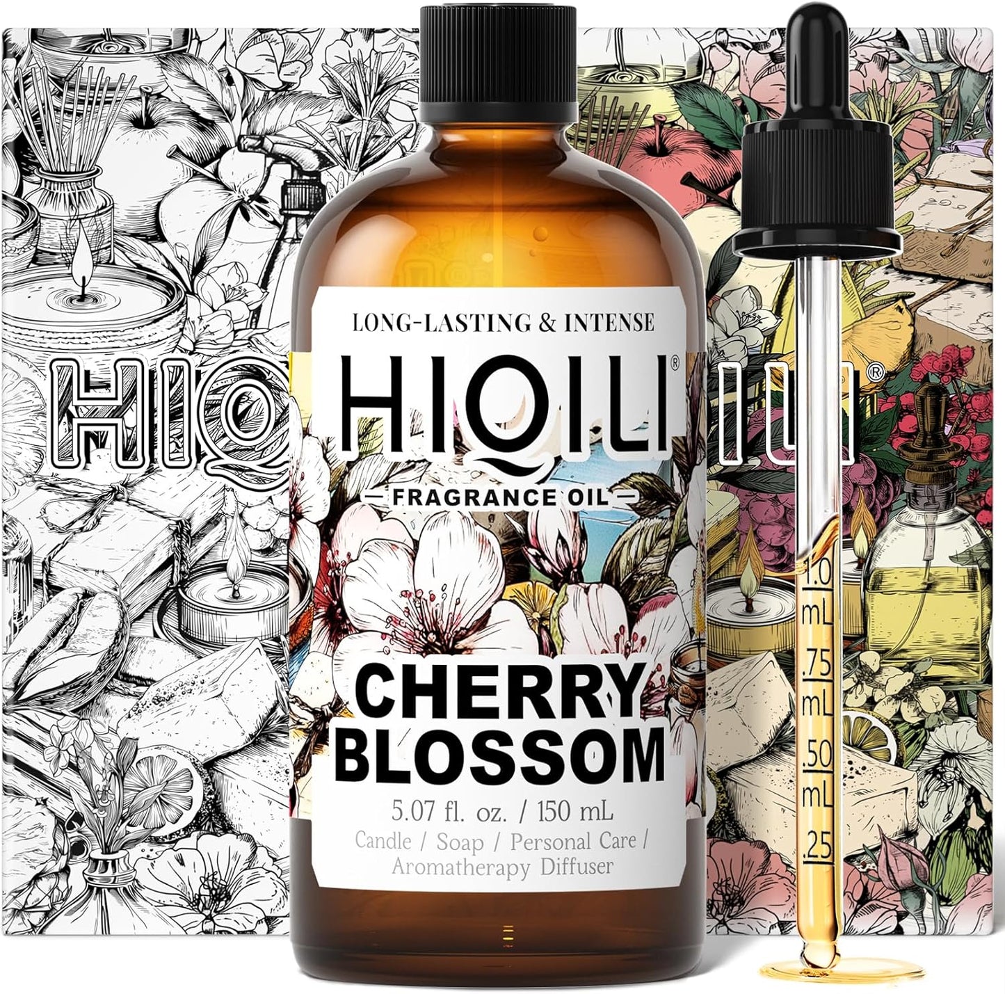 HIQILI Cherry Blossom Fragrance Oil, Floral Perfume Oil, Candle Scents for Candle Making, for Diffuser & Fresh Spray, Long-Lasting Scent - 5.07 Fl Oz