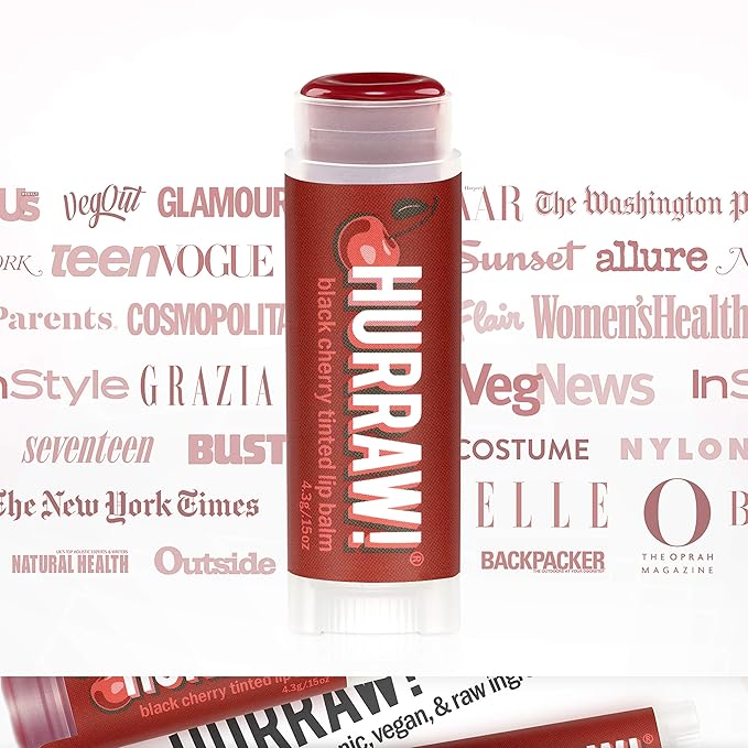Hurraw! Black Cherry Tinted Lip Balm, 5 Pack: (Sheer Red Tint) Organic, Certified Vegan, Cruelty and Gluten Free. Non-GMO, 100% Natural Ingredients. Bee, Shea, Soy and Palm Free. Made in USA