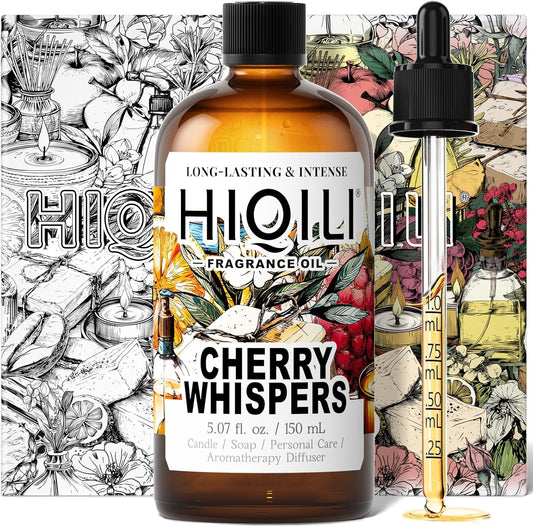 HIQILI Cherry Whispers‌ Fragrance Oil for Soap, Candle Making, Inspired by E.scd Cherry in-t.Air, Wool Dryer Balls, Home Luxury Scents for Laundry & Bathroom Use - 5.07 Fl Oz