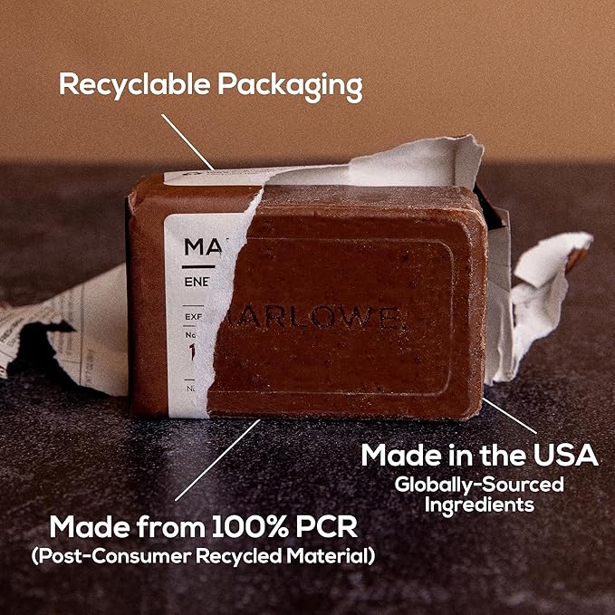 MARLOWE. No. 109 Coffee Bar Soap 7 oz, Body Scrub Soap for Men, Refreshing, Energizing & Exfoliating with Natural Extracts, Caffeine, Coffee Beans & Cocoa Butter, Fresh Brewed Scent