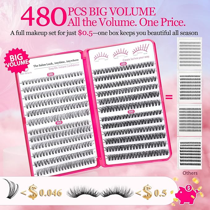 Waltz Lash Clusters Kit - Lash Clusters Lash Extension Kit with Bond and Seal Eyelash Cluster 20D30D40D50D-0.07D Cluster Eyelash Extensions Eyelash Extension Kit DIY at Home