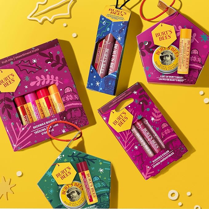 Burt's Bees Lip Balm Gift Set, Beeswax Bounty Fruit Mix, Perfect Lip Balms for Holiday Gift Baskets, 4-Pack, 0.15 oz.