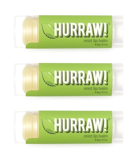 Hurraw! Mint Lip Balm, 3 Pack: Organic, Certified Vegan, Cruelty and Gluten Free. Non-GMO, 100% Natural Ingredients. Bee, Shea, Soy and Palm Free. Made in USA