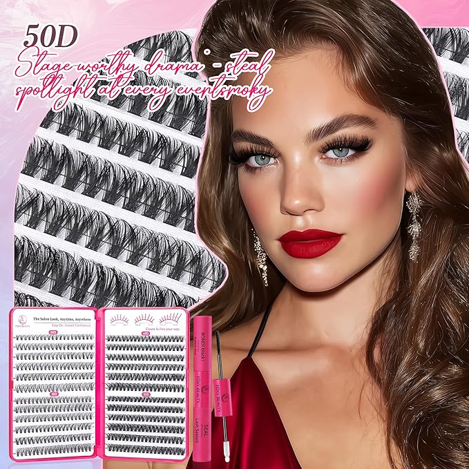 Waltz Lash Clusters Kit - Lash Clusters Lash Extension Kit with Bond and Seal Eyelash Cluster 20D30D40D50D-0.07D Cluster Eyelash Extensions Eyelash Extension Kit DIY at Home