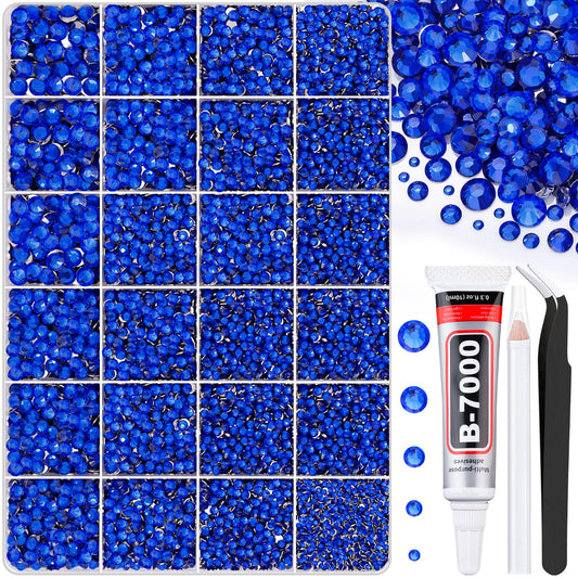 30000Pcs Royal Blue Rhinestones for Bedazzling with B7000 Jewelry Glue, Bedazzler Kit Flatback Gems, Resin Rhinestones for Crafting Crafts Clothing Shoes Fabric Nail Art Assorted Size 2/3/4/5/6mm
