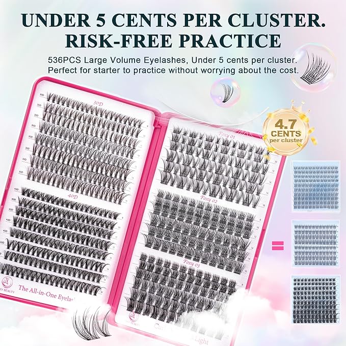 Lash Clusters - Wispy Lash Clusters For Natural Look 8-16MM 536Pcs Eyelash Clusters D Curl Individual Lashes for DIY Lash Extension Kit