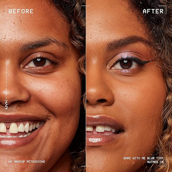 NYX PROFESSIONAL MAKEUP Bare With Me Blur Skin Tint Foundation Make Up with Matcha, Glycerin & Niacinamide - Nutmeg