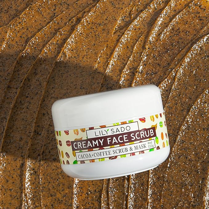 LILY SADO LILY SADO Cocoa & Coffee Creamy Face Scrub - Best Exfoliating VEGAN Facial Cleanser for Women & Men - Natural Face Wash Exfoliates & Energizes Skin, Treats Acne & Reduces Pore Size - 4 oz