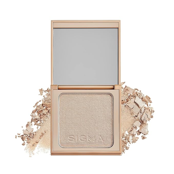 Sigma Beauty Highlighter Makeup – Illuminating Highlighting Powder for Face, Sheer Glimmer Face Highlighter for Cheeks, Cupid’s Bow, & Brow Bone (Savanna, Fiery Bronze Metallic)