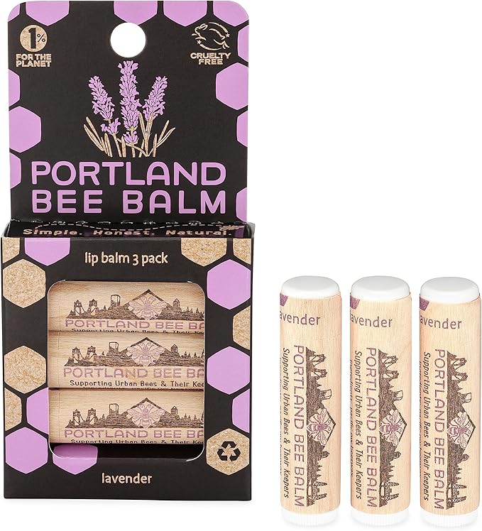 Portland Bee Balm All Natural Handmade Beeswax Based Lip Balm, Lavender 3 Count