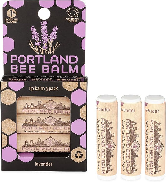 Portland Bee Balm All Natural Handmade Beeswax Based Lip Balm, Lavender 3 Count