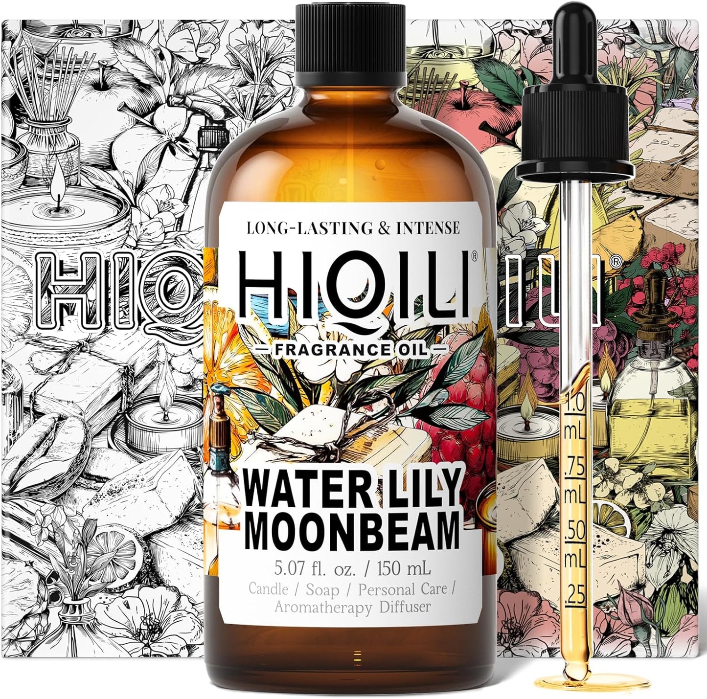 HIQILI Water Lily Moonbeam Fragrance Oil for Diffuser, Candles, Soap & Perfume Making, Floral Scent, Long-Lasting Aroma - 5.07 Fl Oz